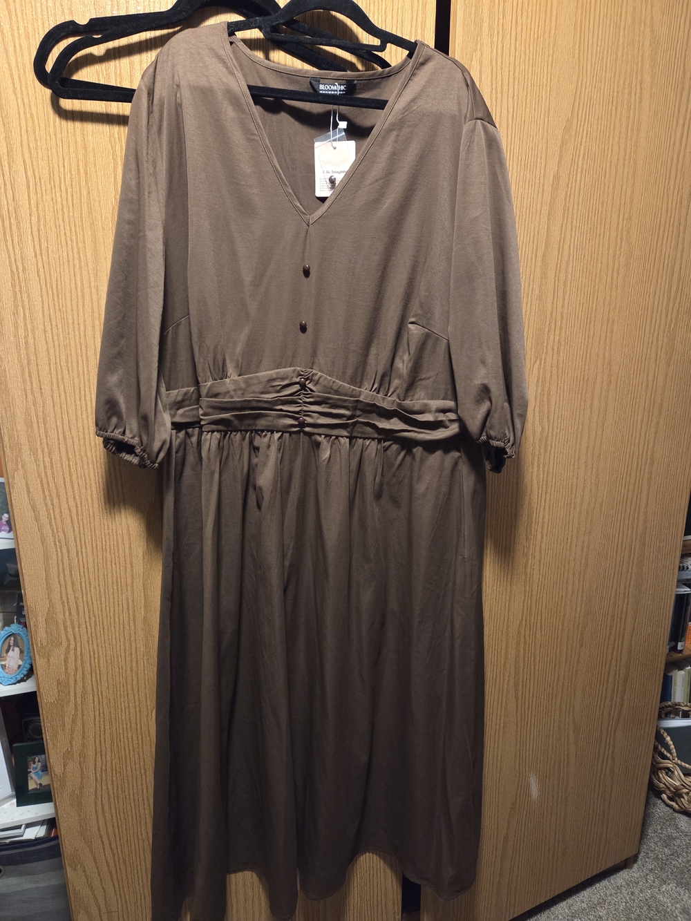 BloomChic Olive Brown V-Neck Midi Dress